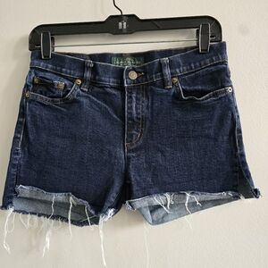 Lauren Ralph Lauren LRL Denim Cutoff Shorts Womens Size 2 Dark Wash Frayed Hem